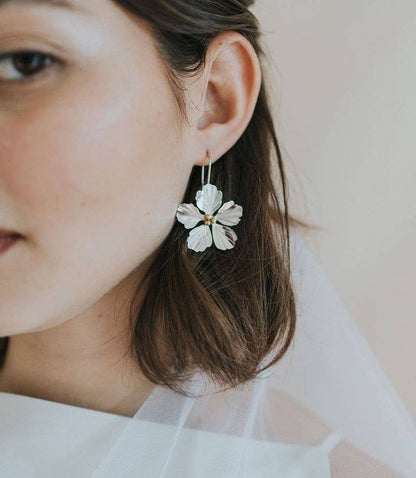 Sayuri Silver Flower Drop Earrings