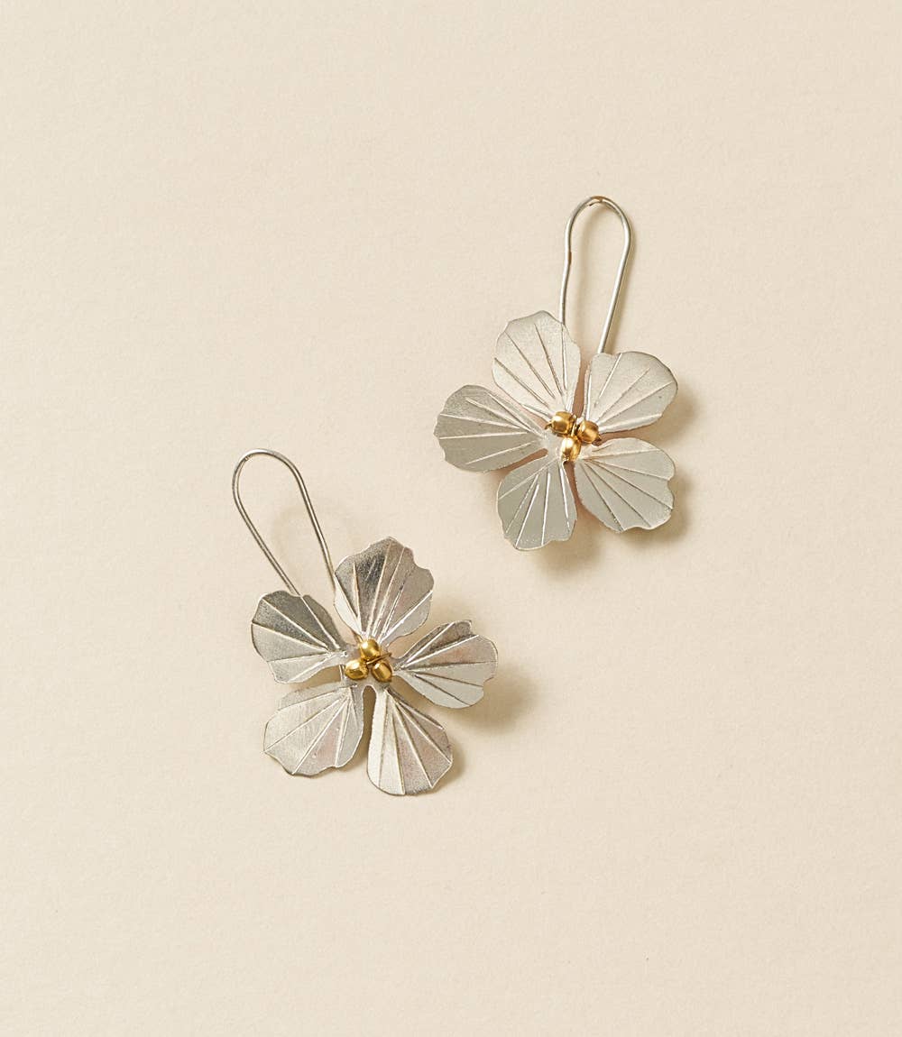 Sayuri Silver Flower Drop Earrings