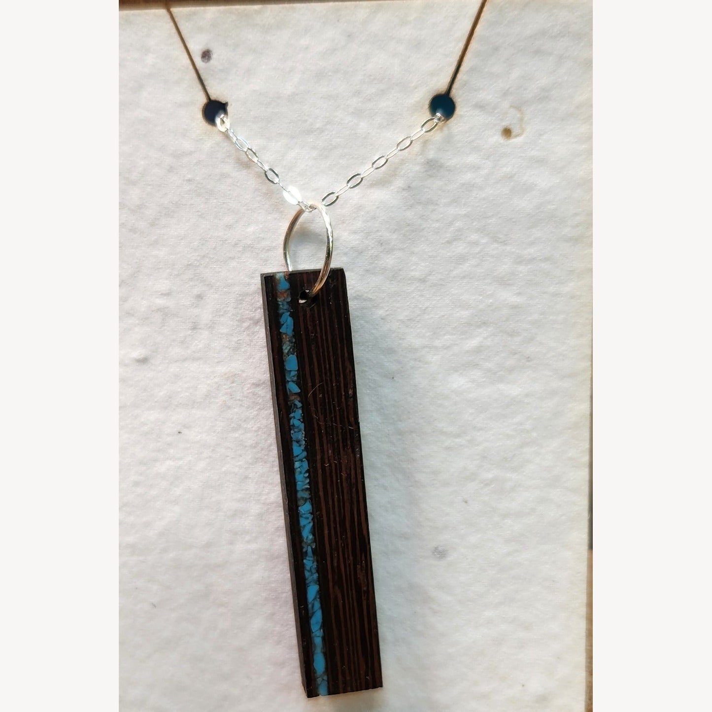 Stone Inlay Bar Necklace | Wood & Gem Accent