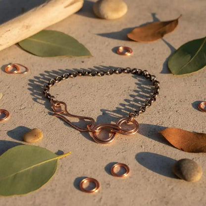 Wire Sculpted Copper Double Infinity Chain Bracelet