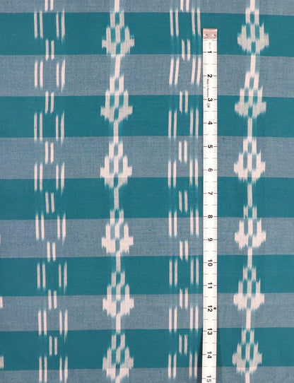 Teal Ikat Handwoven Cotton Fabric by the Yard
