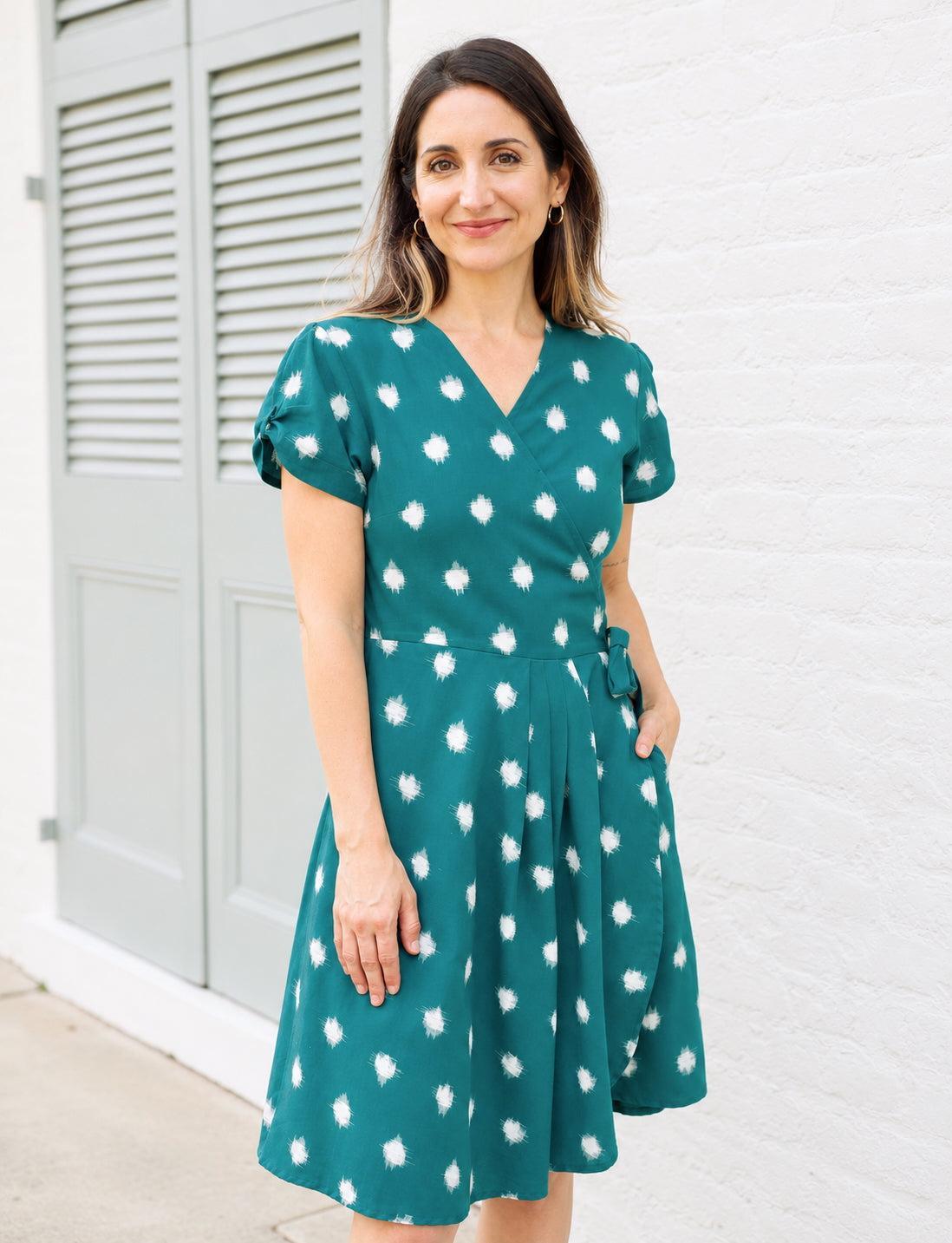 Teal Polka Dot Organic Cotton Wrap Dress