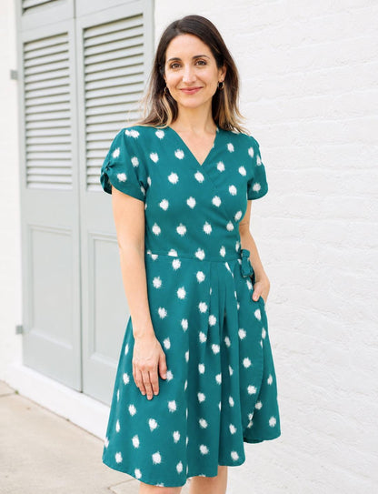 Teal Polka Dot Organic Cotton Wrap Dress