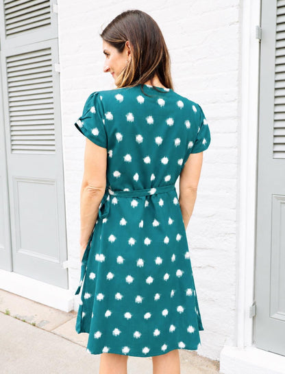 Teal Polka Dot Organic Cotton Wrap Dress