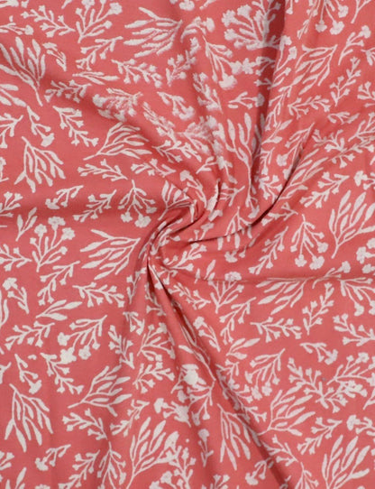 Terracotta Rose Botanical Block Printed Cotton Fabric by the Yard