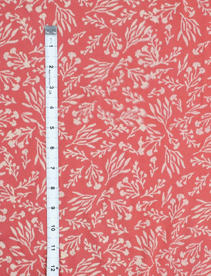 Terracotta Rose Botanical Block Printed Cotton Fabric by the Yard