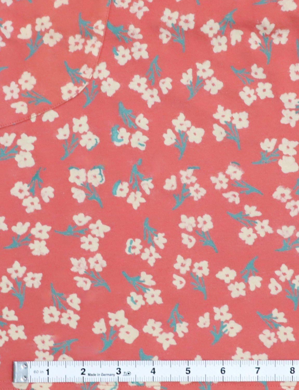 Terracotta Rose Small Floral Block Printed Cotton Fabric by the Yard