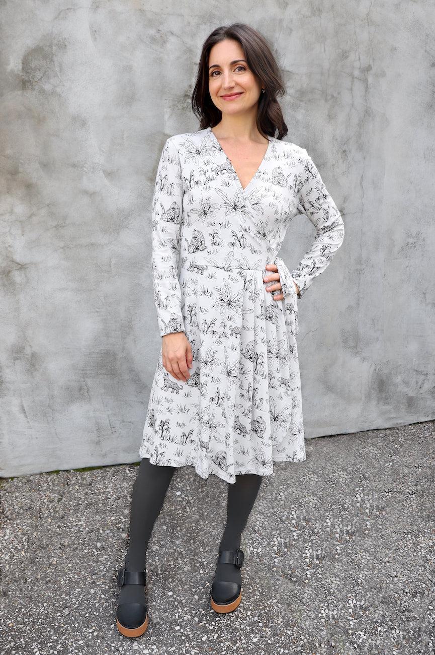 Tigress Glacier Grey Organic Wrap Dress