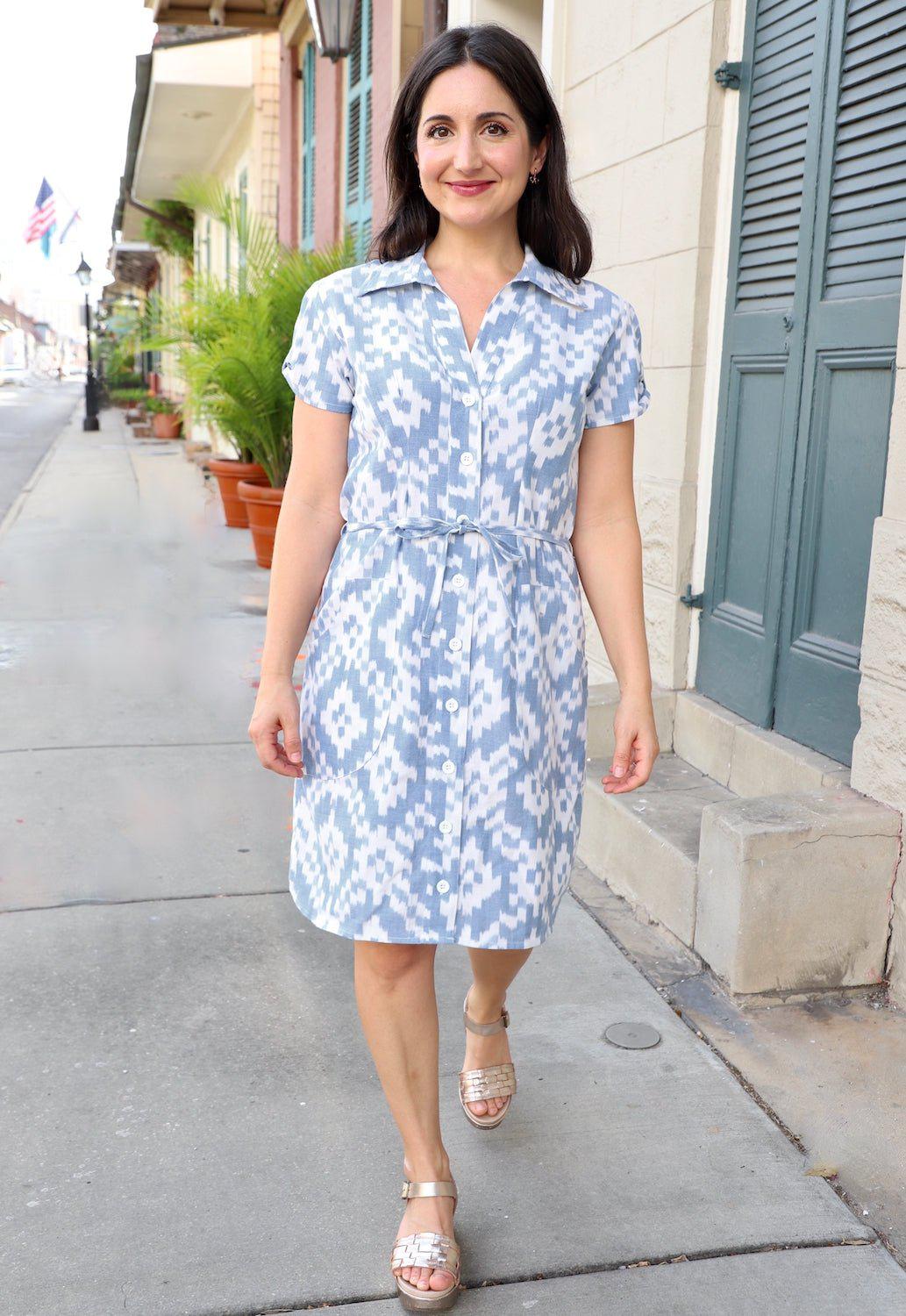 Tranquil Blue Organic Cotton Button Dress
