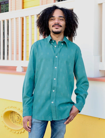 Turquoise Ikat Men's Organic Cotton Button Down Shirt - Pre-Order
