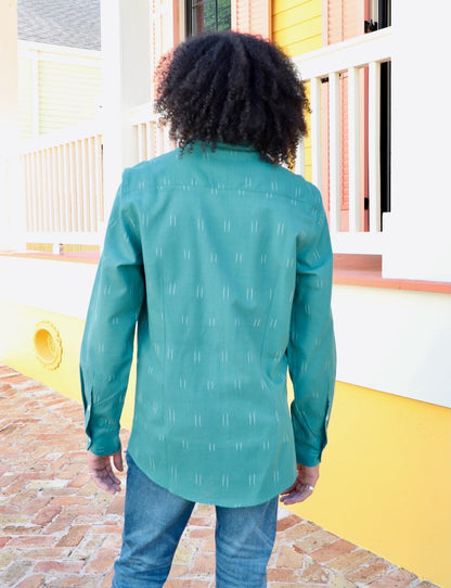 Turquoise Ikat Men's Organic Cotton Button Down Shirt - Pre-Order