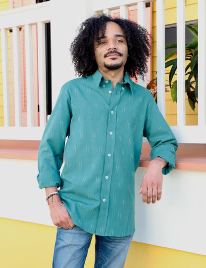 Turquoise Ikat Men's Organic Cotton Button Down Shirt - Pre-Order