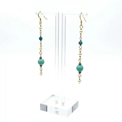 Long 14 K Gold Filled Turquoise Pearl Earrings