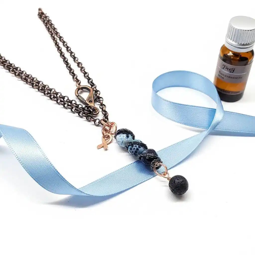 Child Abuse Awareness Agate Necklace With Lava Rock Bead