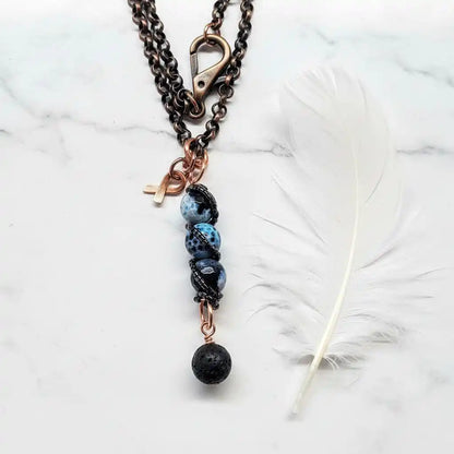 Child Abuse Awareness Agate Necklace With Lava Rock Bead
