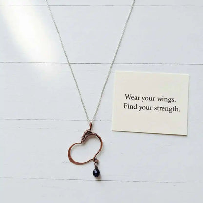Hammered Copper Butterfly Wing Child Abuse Survivor Necklace