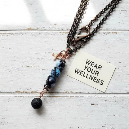 Child Abuse Awareness Agate Necklace With Lava Rock Bead