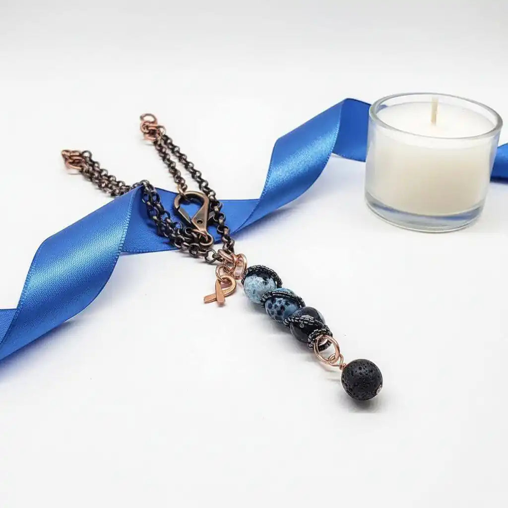 Child Abuse Awareness Agate Necklace With Lava Rock Bead