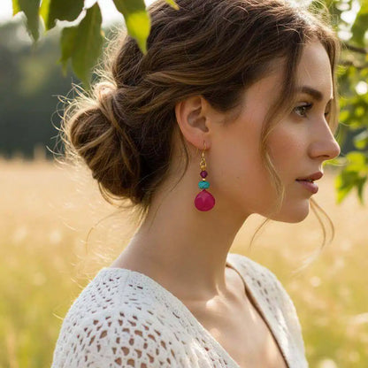 Gold Filled Wire Wrapped Pink and Aqua Gemstone Earrings