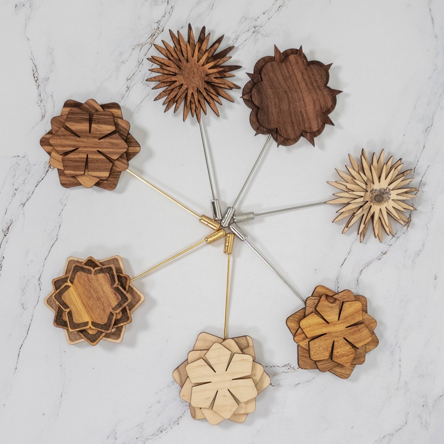 Wood Brooch | Layered Dahlia Rosette