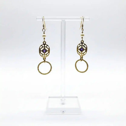 14 K Gold Filled Purple Crystal Circle Filigree Earrings