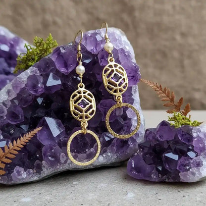 14 K Gold Filled Purple Crystal Circle Filigree Earrings