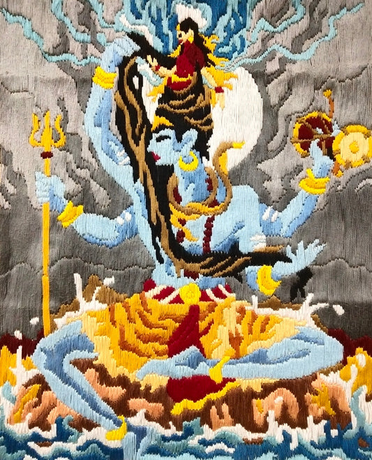 Lord Shiva Binding Goddess Ganga Water Current On His Hair